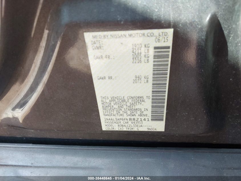 2015 NISSAN ALTIMA 2.5/S/SV/SL - 1N4AL3AP6FN882141
