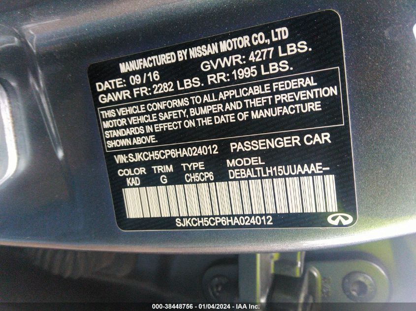 2017 INFINITI QX30 SPORT SJKCH5CP6HA024012