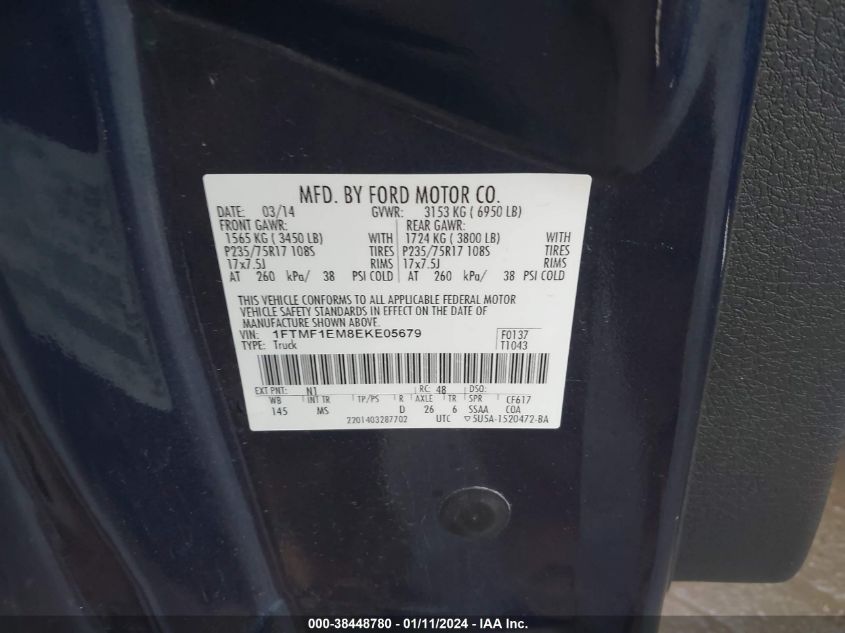 2014 FORD F-150 XLT - 1FTMF1EM8EKE05679