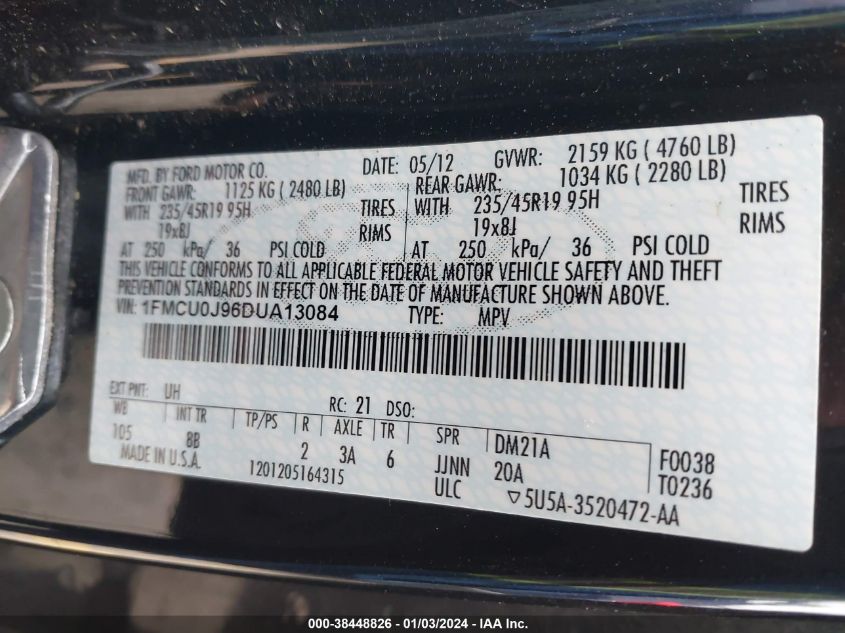 2013 FORD ESCAPE TITANIUM - 1FMCU0J96DUA13084