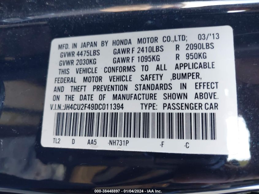 2013 ACURA TSX 2.4 - JH4CU2F49DC011394