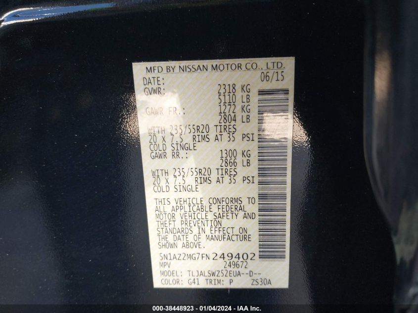 2015 NISSAN MURANO S/SL/SV/PLATINUM - 5N1AZ2MG7FN249402