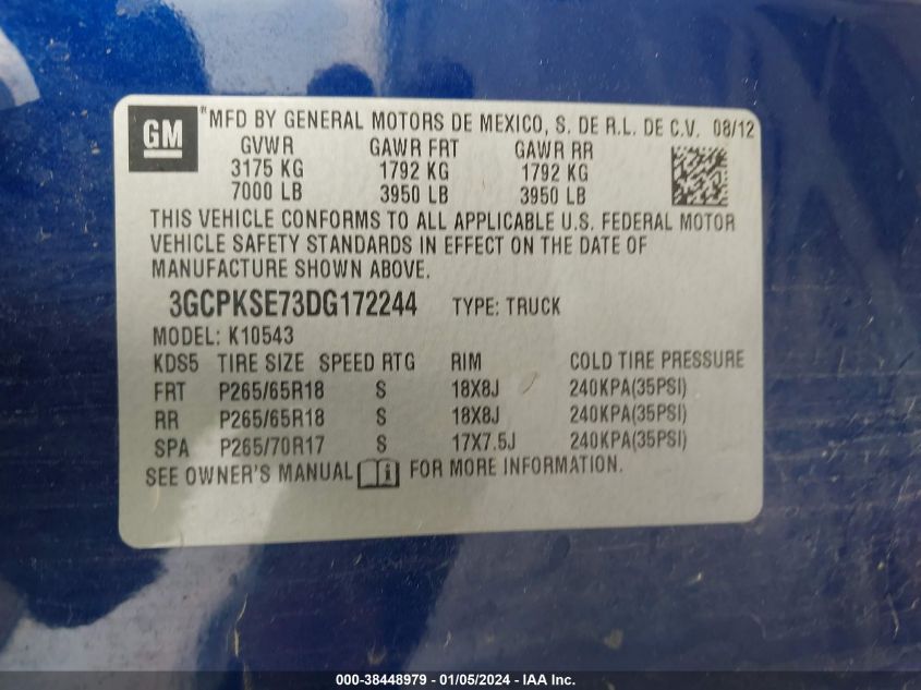 2013 CHEVROLET SILVERADO 1500 LT - 3GCPKSE73DG172244