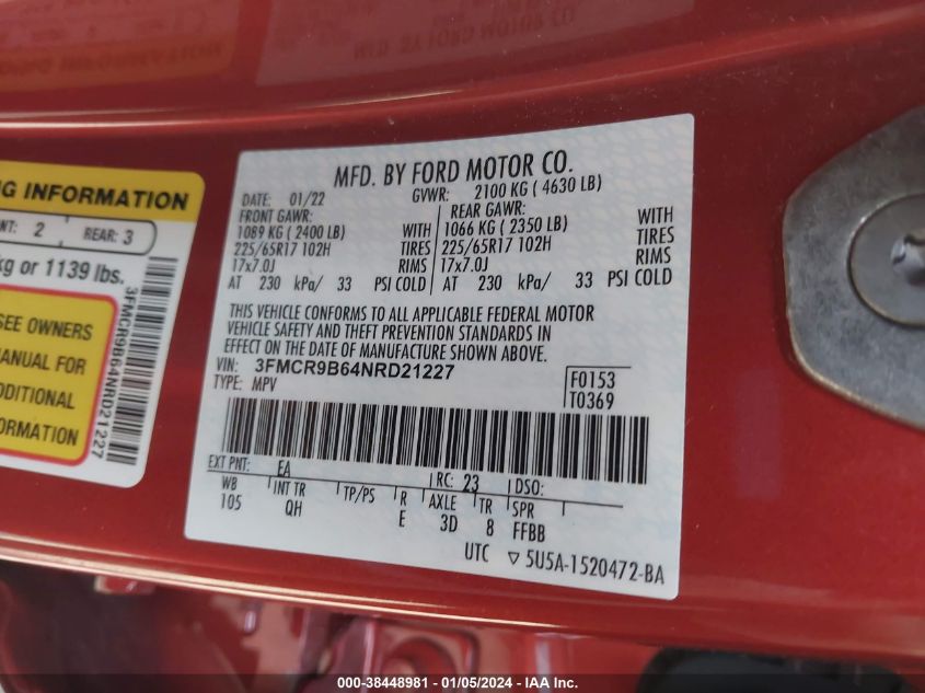 2022 FORD BRONCO SPORT BIG BEND - 3FMCR9B64NRD21227