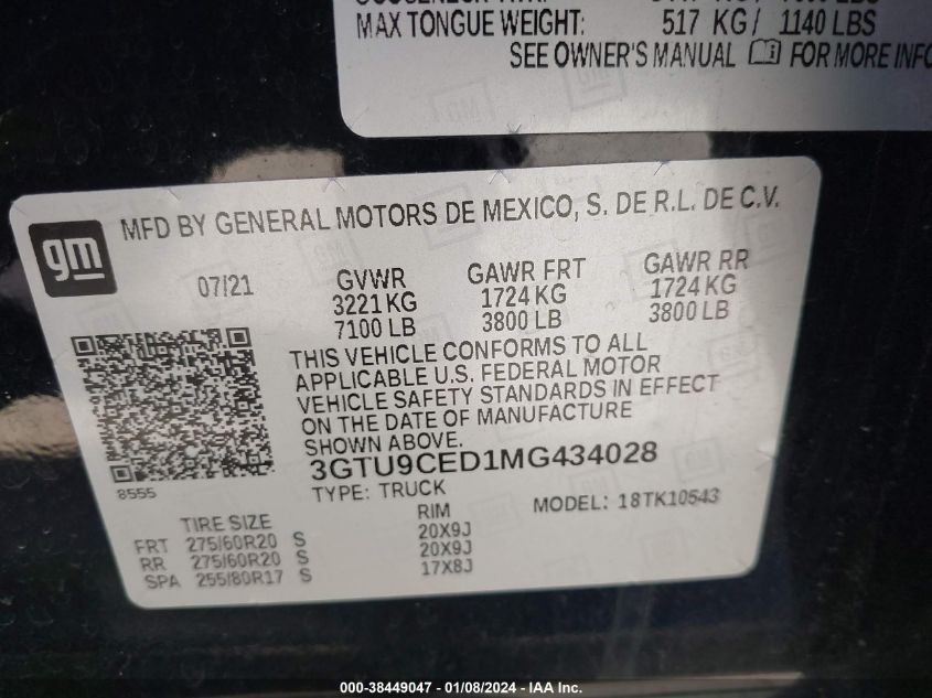 2021 GMC SIERRA 1500 ELEVATION - 3GTU9CED1MG434028