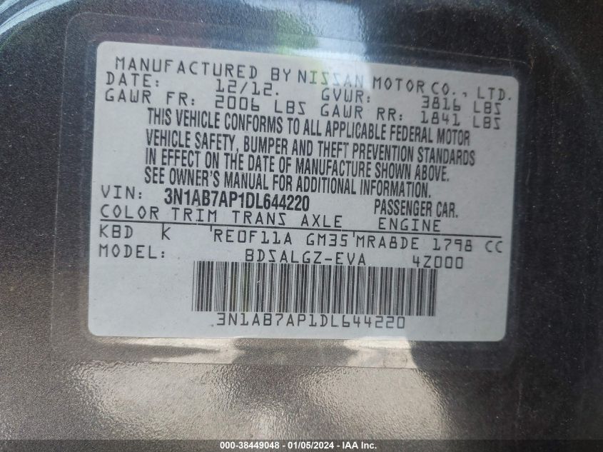 2013 NISSAN SENTRA SL - 3N1AB7AP1DL644220
