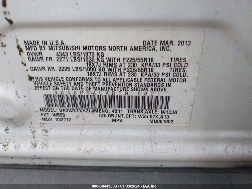 2013 MITSUBISHI OUTLANDER SPORT LE - 4A4AR5AU4DE018821