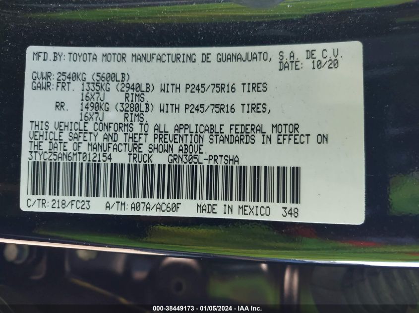 2021 TOYOTA TACOMA SR5 V6 - 3TYCZ5AN6MT012154