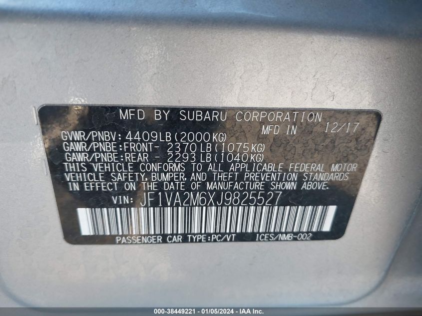 2018 SUBARU WRX STI - JF1VA2M6XJ9825527