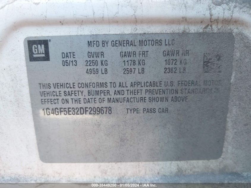 2013 BUICK LACROSSE PREMIUM 1 GROUP - 1G4GF5E32DF299678