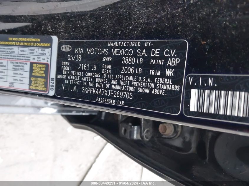 2018 KIA FORTE LX - 3KPFK4A7XJE269705