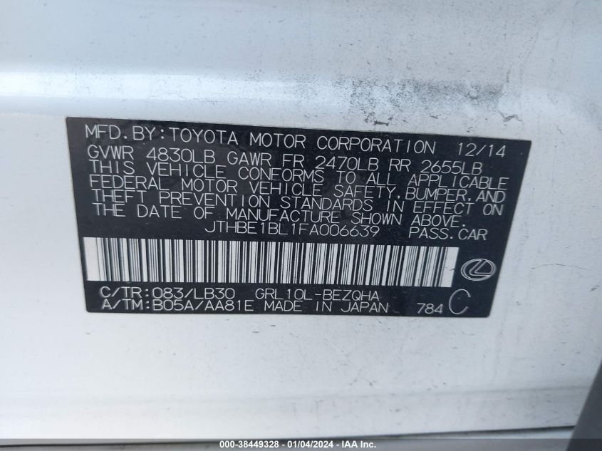 2015 LEXUS GS 350 - JTHBE1BL1FA006639