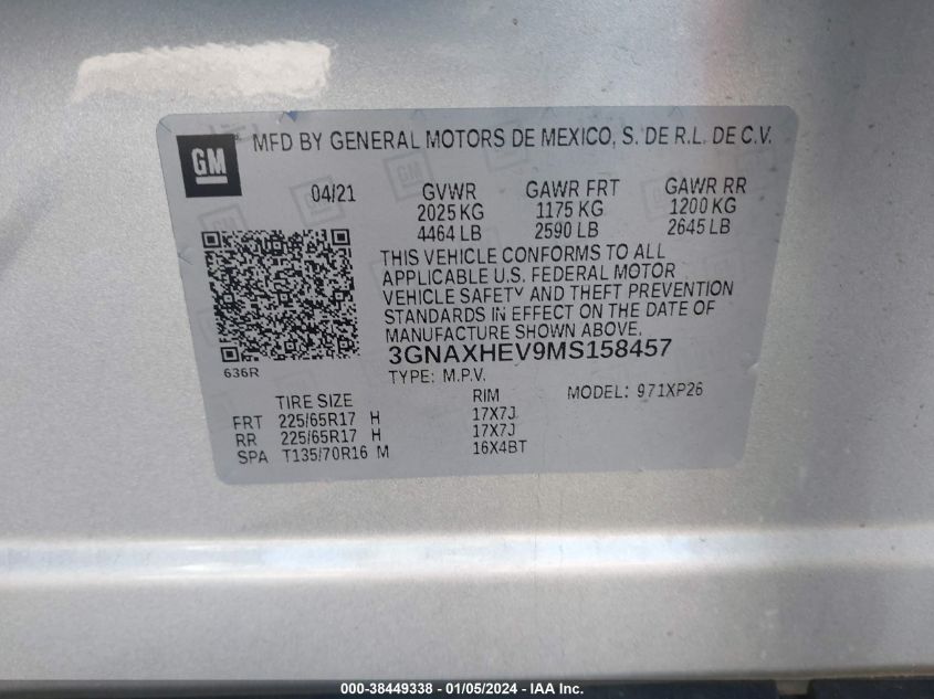 2021 CHEVROLET EQUINOX LS - 3GNAXHEV9MS158457