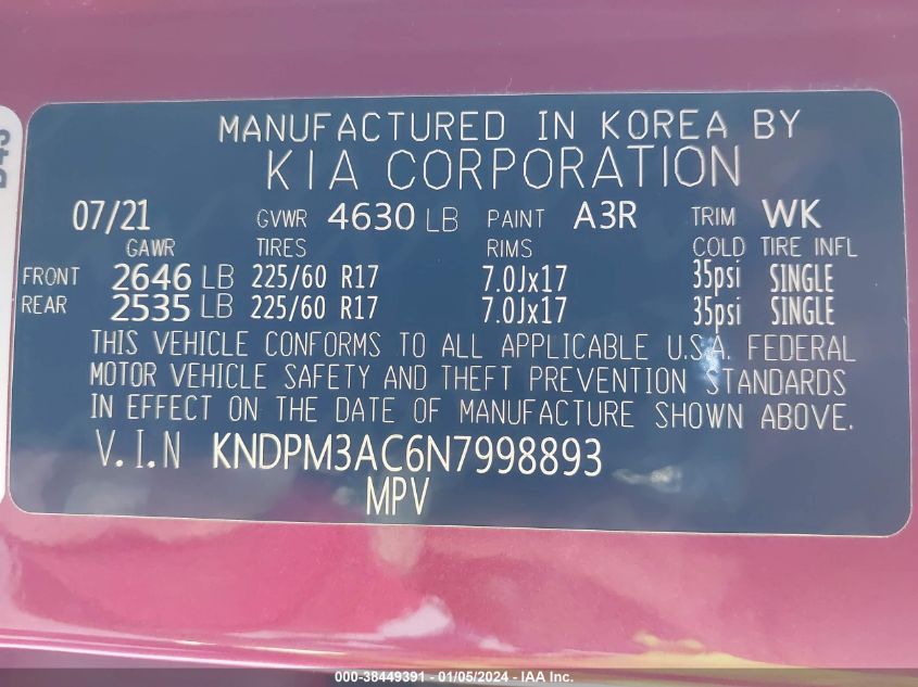 2022 KIA SPORTAGE LX - KNDPM3AC6N7998893