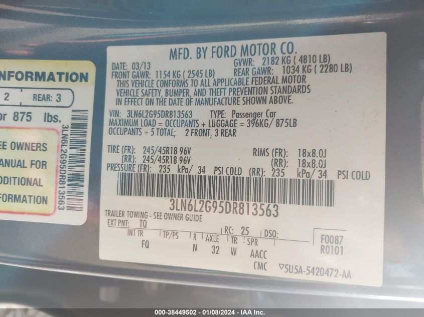 2013 LINCOLN MKZ - 3LN6L2G95DR813563