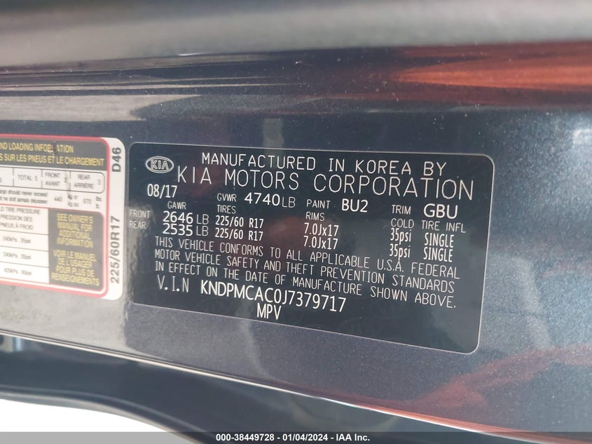 VIN KNDPMCAC0J7379717 2018 KIA SPORTAGE LX