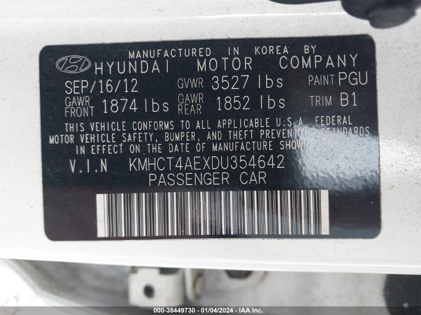2013 HYUNDAI ACCENT GLS/GS - KMHCT4AEXDU354642