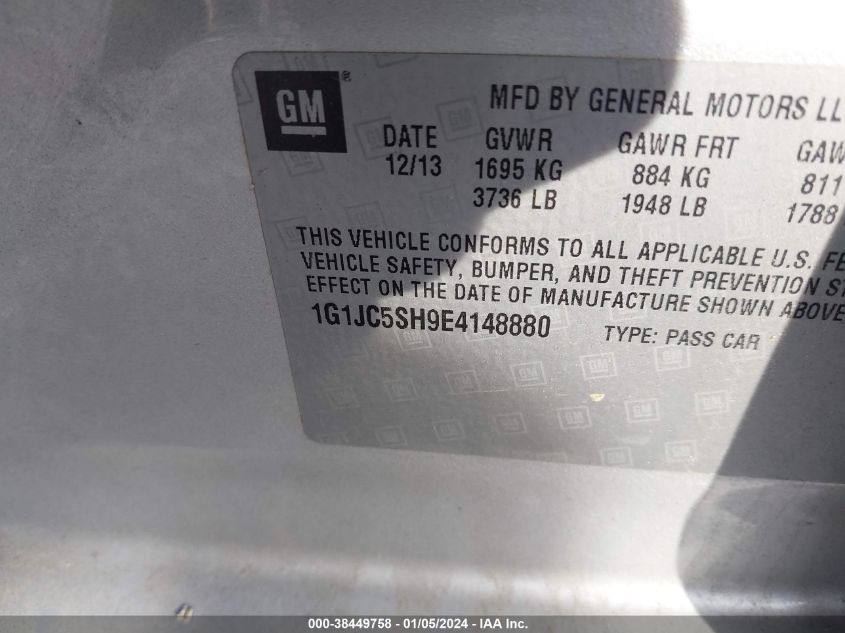 2014 CHEVROLET SONIC LT AUTO - 1G1JC5SH9E4148880