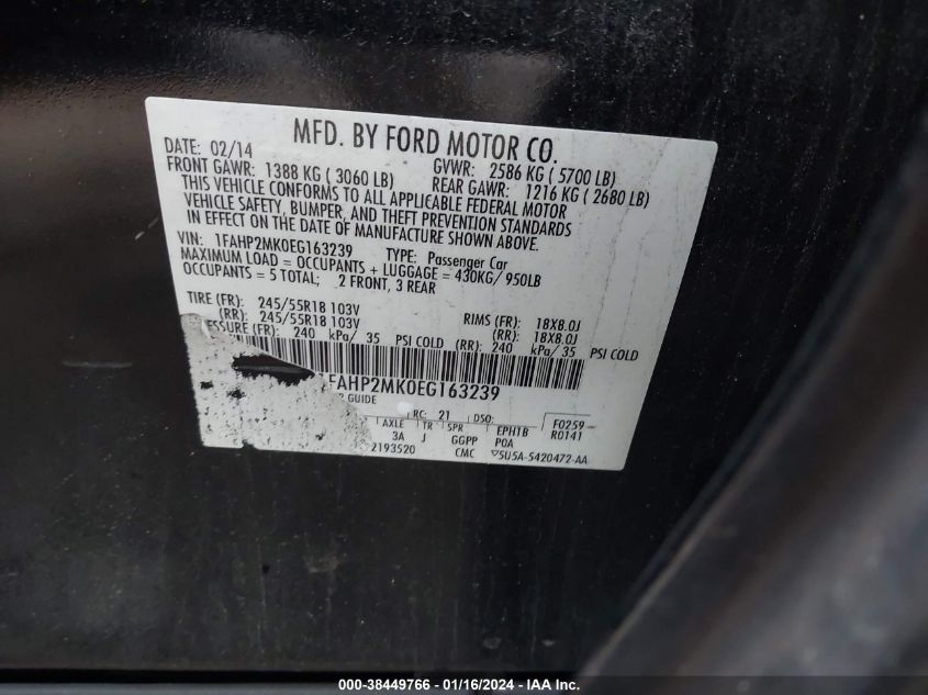 2014 FORD POLICE INTERCEPTOR - 1FAHP2MK0EG163239