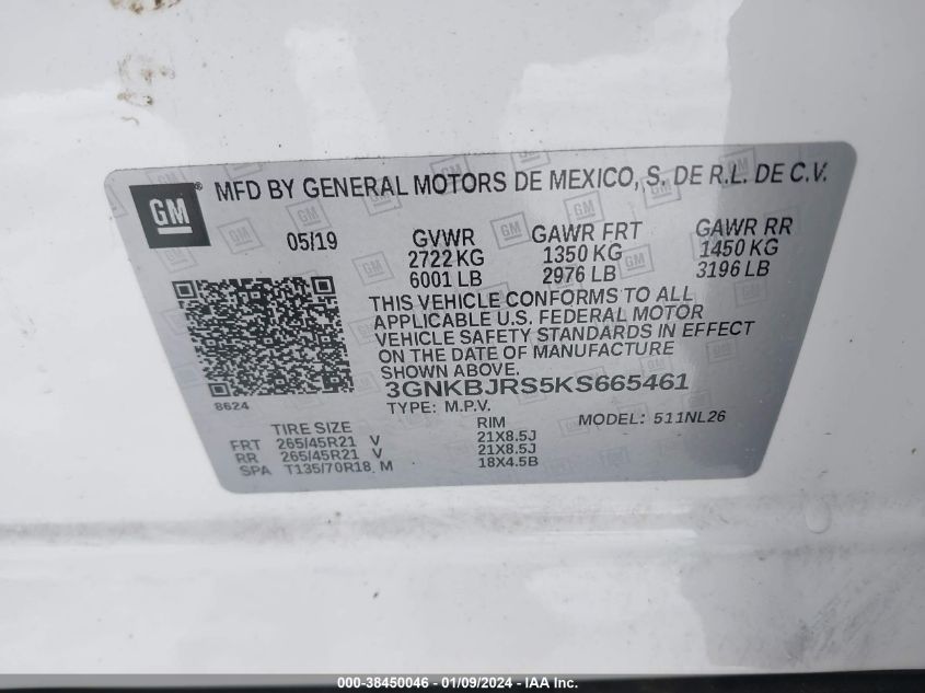 2019 CHEVROLET BLAZER RS - 3GNKBJRS5KS665461