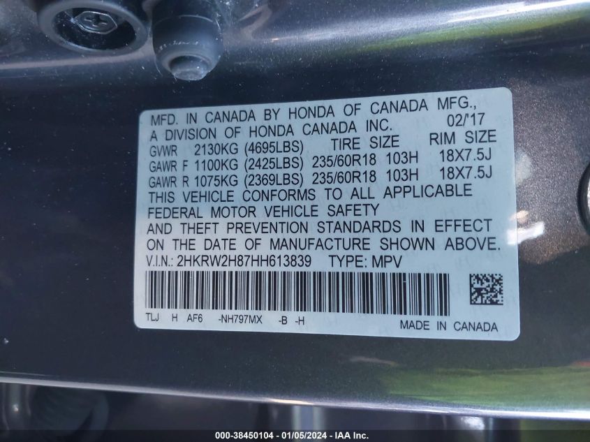 2017 HONDA CR-V EX-L/EX-L NAVI - 2HKRW2H87HH613839