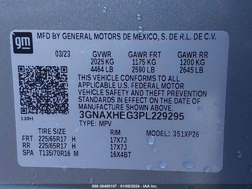 2023 CHEVROLET EQUINOX FWD LS - 3GNAXHEG3PL229295