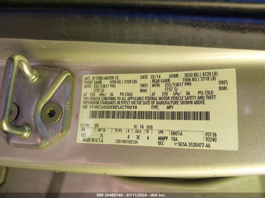 2014 FORD ESCAPE SE - 1FMCU0GX9EUC70019