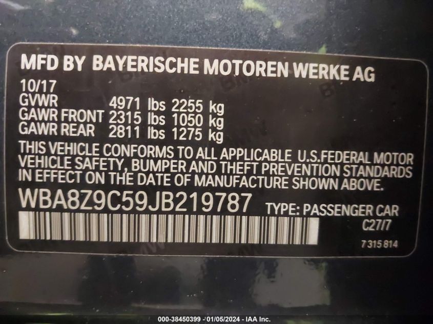 2018 BMW 330I GRAN TURISMO XDRIVE WBA8Z9C59JB219787