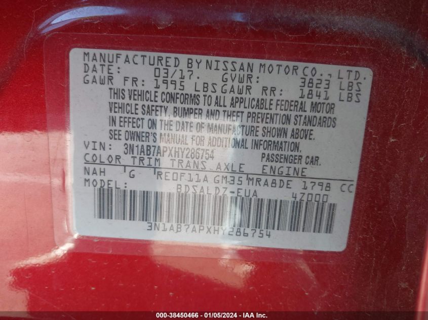 2017 NISSAN SENTRA SV - 3N1AB7APXHY286754