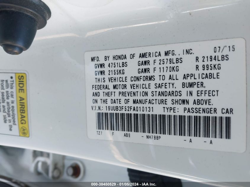 2015 ACURA TLX TECH - 19UUB3F52FA010131