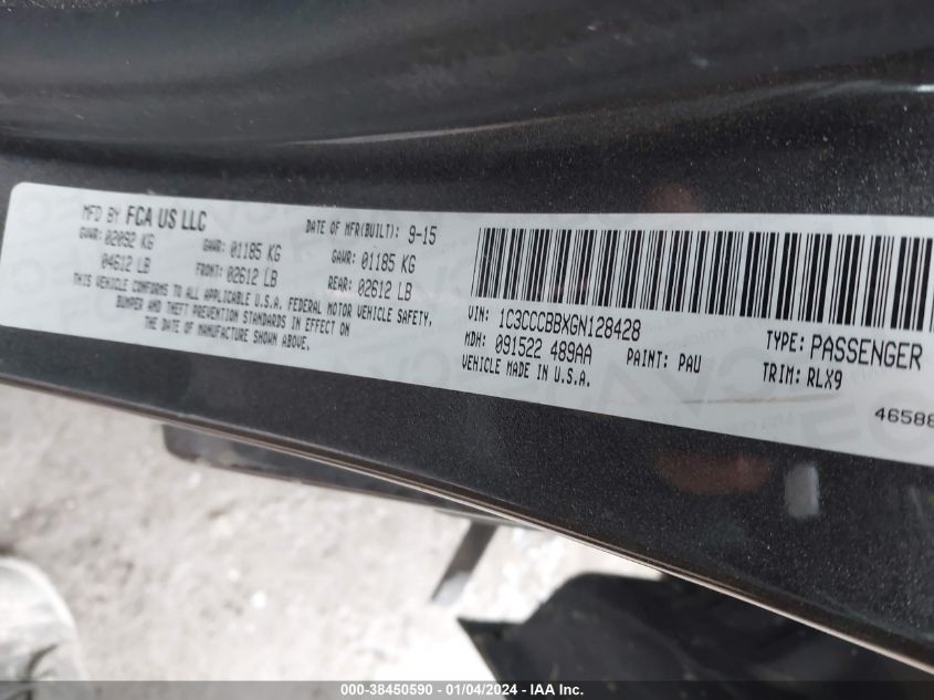 2016 CHRYSLER 200 S - 1C3CCCBBXGN128428
