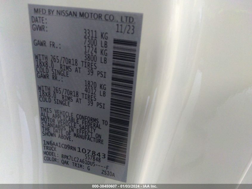 2024 NISSAN TITAN CREW CAB SV 4X4 - 1N6AA1CD9RN107843