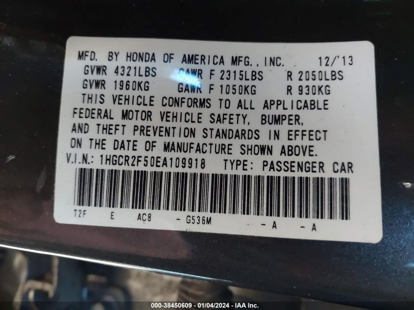2014 HONDA ACCORD SPORT - 1HGCR2F50EA109918