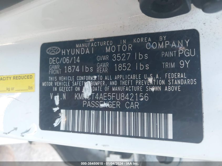 2015 HYUNDAI ACCENT GLS - KMHCT4AE5FU842156