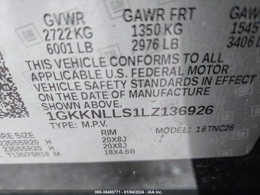 2020 GMC ACADIA AT4 - 1GKKNLLS1LZ136926