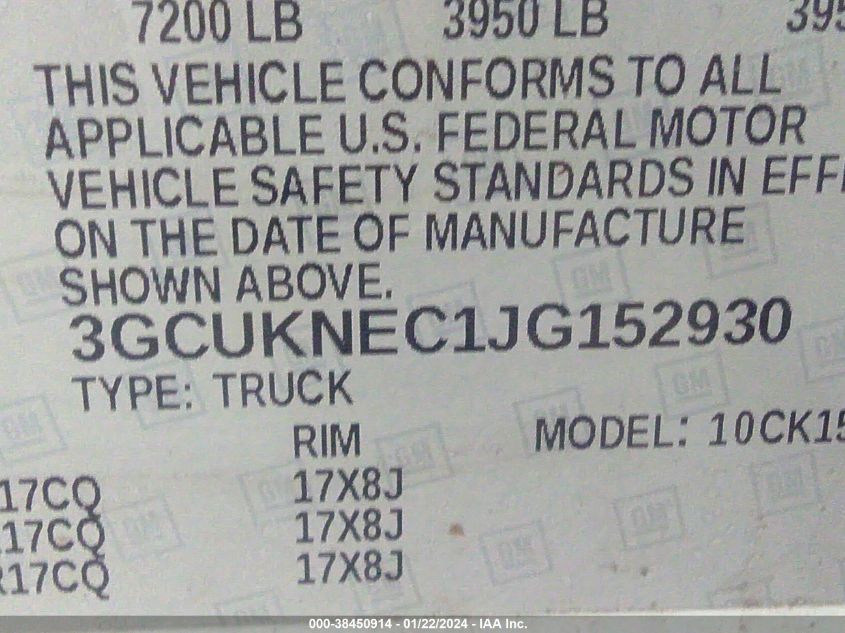 3GCUKNEC1JG152930 | 2018 CHEVROLET SILVERADO 1500