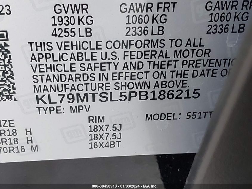2023 CHEVROLET TRAILBLAZER FWD RS - KL79MTSL5PB186215