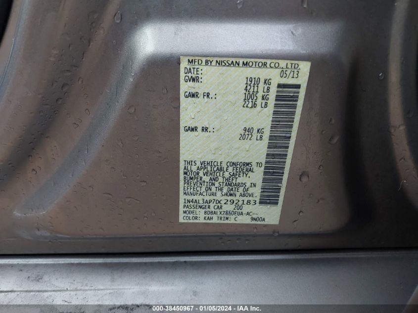 2013 NISSAN ALTIMA 2.5 SL - 1N4AL3AP7DC292183