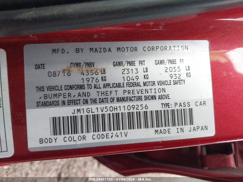 VIN JM1GL1V50H1109256 2017 MAZDA MAZDA6 TOURING