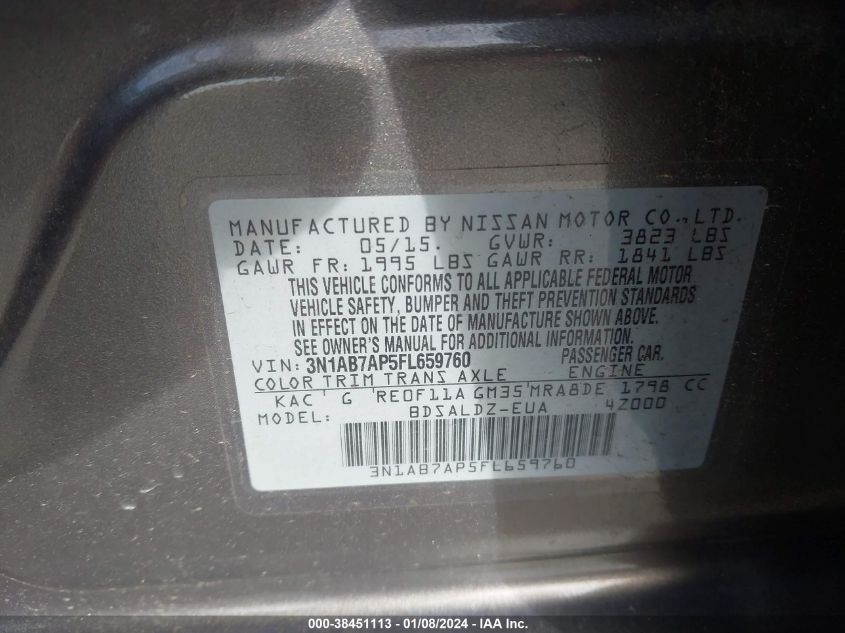 2015 NISSAN SENTRA FE+ S/S/SL/SR/SV - 3N1AB7AP5FL659760