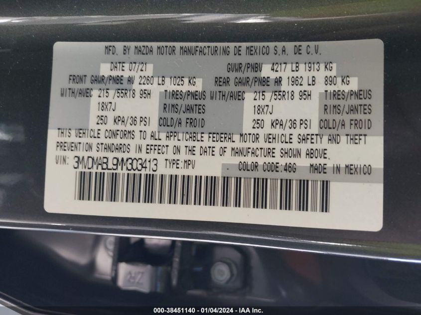 2021 MAZDA CX-30 SELECT - 3MVDMABL9MM303413