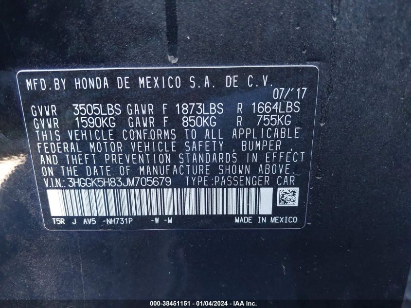 2018 HONDA FIT EX - 3HGGK5H83JM705679