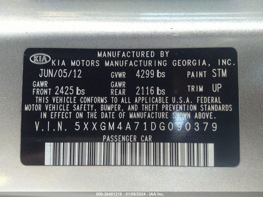 2013 KIA OPTIMA LX - 5XXGM4A71DG090379