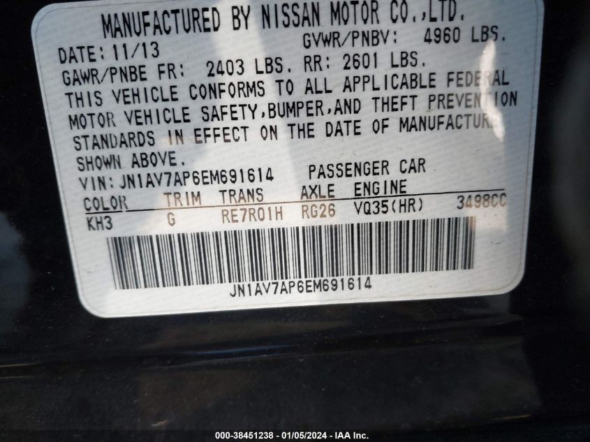 2014 INFINITI Q50 HYBRID SPORT - JN1AV7AP6EM691614