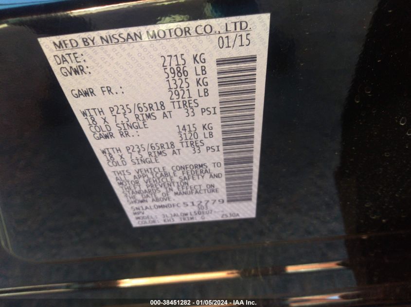 2015 INFINITI QX60 - 5N1AL0MN0FC512779