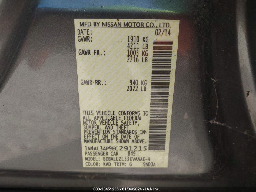 2014 NISSAN ALTIMA 2.5 SV - 1N4AL3AP9EC291215