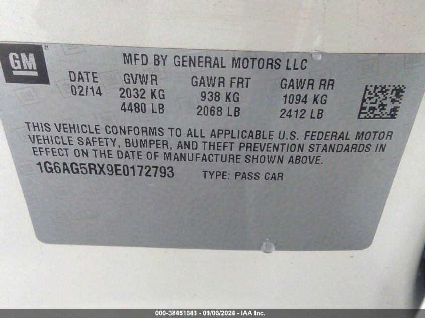 2014 CADILLAC ATS STANDARD - 1G6AG5RX9E0172793