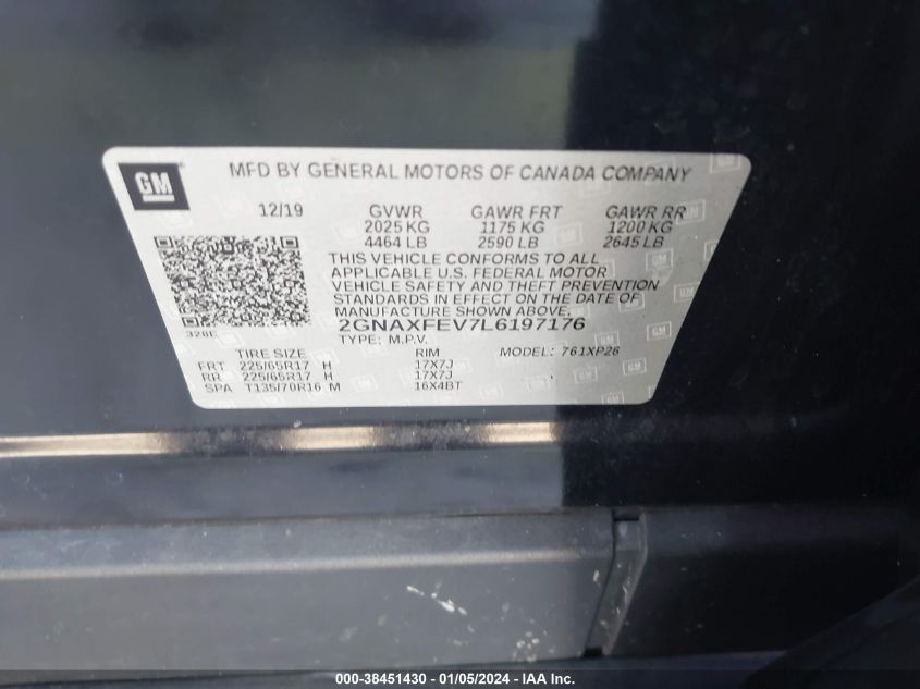 2020 CHEVROLET EQUINOX - 2GNAXFEV7L6197176