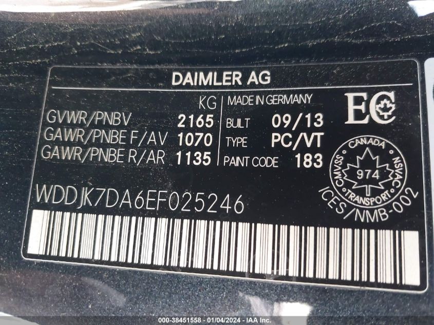 2014 MERCEDES-BENZ SL 550 WDDJK7DA6EF025246