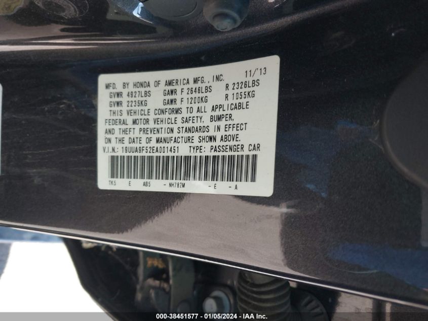 2014 ACURA TL 3.7 - 19UUA9F52EA001451
